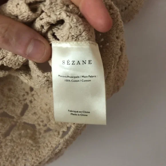 Sezane Dorine Top in Latte Tan Size XS Crochet Lace Blouse Cotton Tee Shirt - Picture 6 of 15